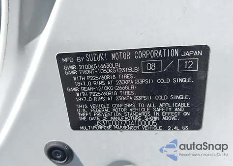 2013 Suzuki Grand Vitara Limited z USA, uszkodzony, nr VIN JS3TE0D77D4100005